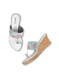 Rocia Silver-Toned Ethnic Flatform Sandals