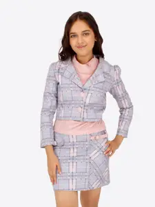 CUTECUMBER Girls Checked Suede Coat With Skirt