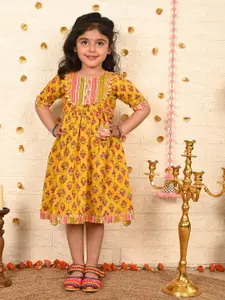 Sangria Girls Floral Printed A-Line Midi Ethnic Dress