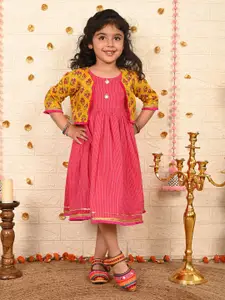 Sangria Girls Striped Cotton A-Line Dress With Jacket