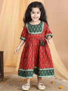 Sangria Girls Ethnic Motif Printed A-Line Midi Cotton Dress