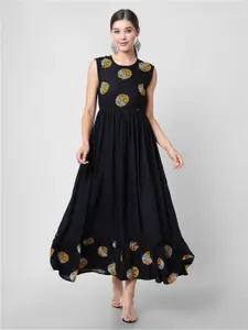 KALINI Black Floral Print Fit & Flare Dress