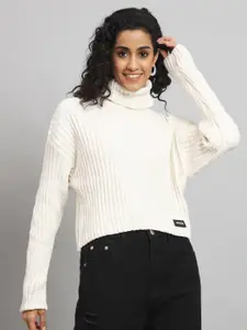 BROOWL Women White Woollen Sweater Vest
