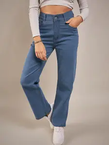 The Roadster Lifestyle Co. Blue Women Clean Look Straight Fit High-Rise Stretchable Jeans