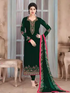 KALINI Green Embroidered Semi-Stitched Dress Material