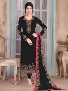 KALINI Black Embroidered Semi-Stitched Dress Material