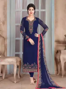 KALINI Blue Embroidered Semi-Stitched Dress Material