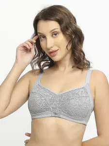 SOIE Women Full Coverage Non Padded Non-Wired Lacy Bra FB-709ASH GREY-ASH GREY