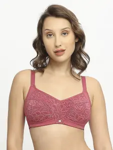 Soie Floral Lace Full Coverage Non Padded Seamless Everyday Bra With All Day Comfort