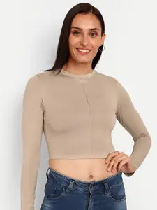 Espresso Long Sleeves Crop Fitted Top