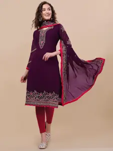 KALINI Purple Embroidered Semi-Stitched Dress Material