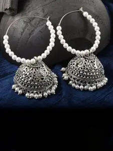 MEENAZ Silver-Plated Jhumkas Earrings