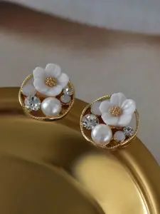 VAGHBHATT Gold-Plated Stone & Beaded Floral Studs Earrings