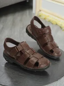 Carlton London Men Brown Leather Comfort Sandals