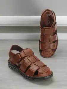 Carlton London Men Tan Leather Comfort Sandals