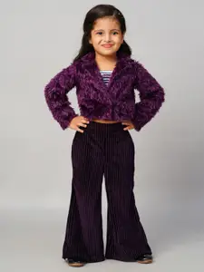 LIL DRAMA Girls Fur Jacket with Palazzos Clothing Set