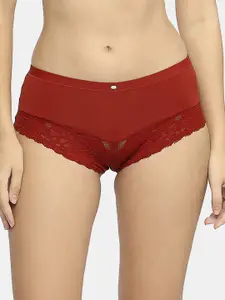SOIE Women Mid Rise Medium Coverage Lace Shorty Cheeky Panty FP-1550RUST-RUST