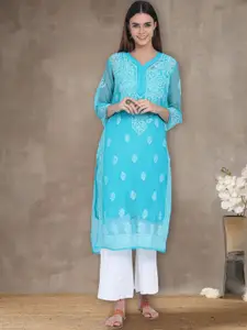 PARAMOUNT CHIKAN Ethnic Motifs Embroidered Chikankari Georgette Kurta With Slip