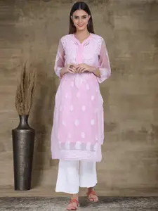 PARAMOUNT CHIKAN Ethnic Motifs Embroidered Lucknowi Chikankari Straight Kurta With Slip
