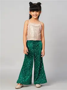 LIL DRAMA Girls Embellished Shoulder Straps Top With Palazzos