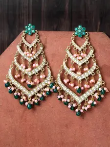 KARATCART Gold Plated Kundan Studded & Beaded Drop Earrings