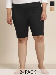 Sztori Women Plus Size Pack Of 2 High-Rise Pure Cotton Lounge Shorts