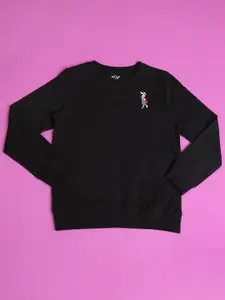 Hoop Girls Graphic Embroidered Round Neck Pullover Sweatshirt