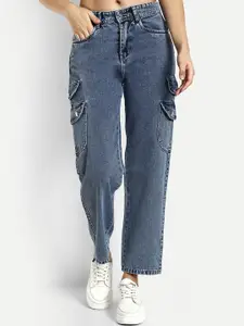 Next One Women Smart Wide Leg High Rise Clean Look Cotton Cargo Jeans