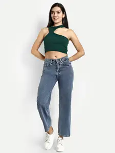 Next One Women Smart Wide Leg High Rise Clean Look Light Fade Denim Cotton Jeans