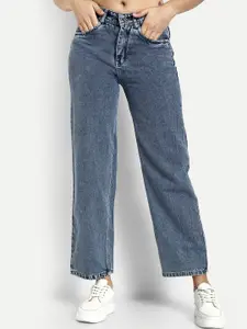 Next One Women Smart Wide Leg High Rise Clean Look Light Fade Denim Cotton Jeans