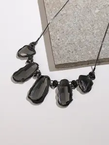 SOHI Black Silver-Plated Artificial Stones Studded Necklace