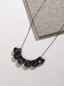 SOHI Black Silver-Plated Artificial Stones Studded Statement Necklace