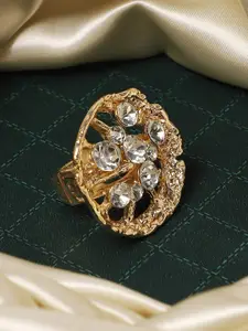 SOHI Gold-Plated Crystal Studded Statement Finger Ring