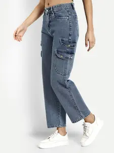 BROADSTAR Women Smart Wide Leg Clean Look High Rise Cotton Cargo Jeans