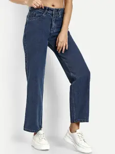 BROADSTAR Women Smart Wide Leg High Rise Clean Look Cotton Jeans