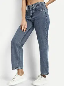 BROADSTAR Women Smart Wide Leg High-Rise Clean Look Cotton Jeans
