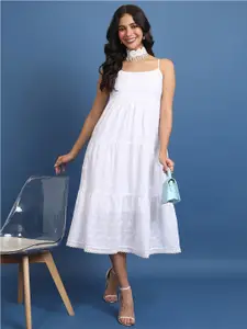 KETCH White Embroidered A-Line Midi Dress