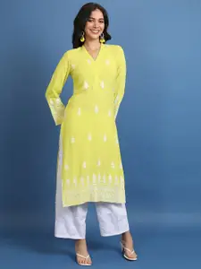 Vishudh Ethnic Motifs Embroidered V-Neck Straight Kurta