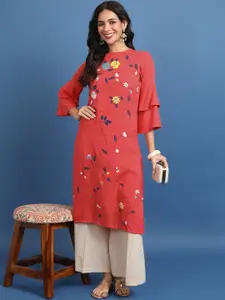 Vishudh Floral Printed Bell Sleeves Straight Kurta