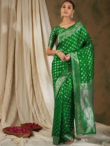 Sangria Green Ethnic Motifs Woven Design Zari Kanjeevaram Saree