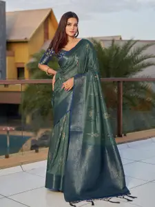 Mitera Teal Green Ethnic Motifs Woven Design Pure Silk Sarees