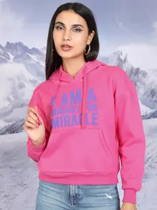 Tokyo Talkies Pink Typography Printed Hooded Pullover Sweatshirt