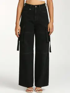 TARAMA Women Wide Leg High-Rise Clean Look Cotton Cargo Jeans