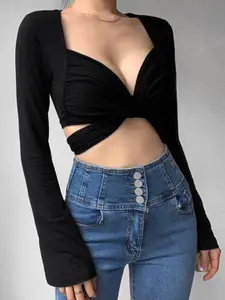 StyleCast Black Sweetheart Neck Cut Out Crop Top
