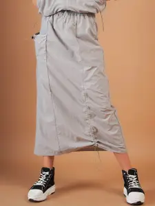 SASSAFRAS Side Ruched Parachute Straight Maxi Skirt