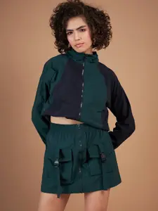 SASSAFRAS Green Pockets Zipper Parachute Mini Skirt