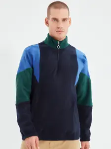Trendyol Colourblocked Mock Collar Half Zipper Pullover Sweatshirt