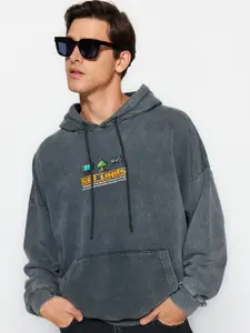 Trendyol Typography Printed Hooded Pure Cotton Sweatshirt