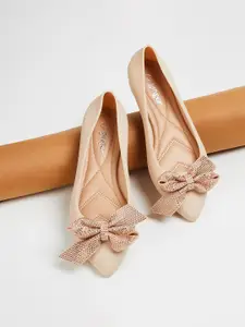 Ginger by Lifestyle Embellished Pointed Toe Ballerinas with Bows Flats