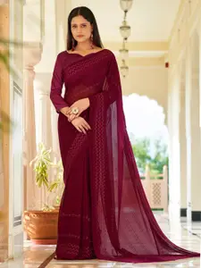 Mitera Purple Embroidered Beads and Stones Pure Georgette Saree
